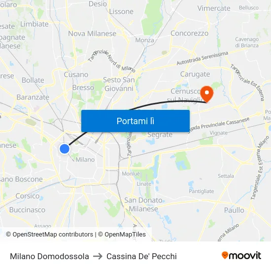 Milano Domodossola to Cassina De' Pecchi map