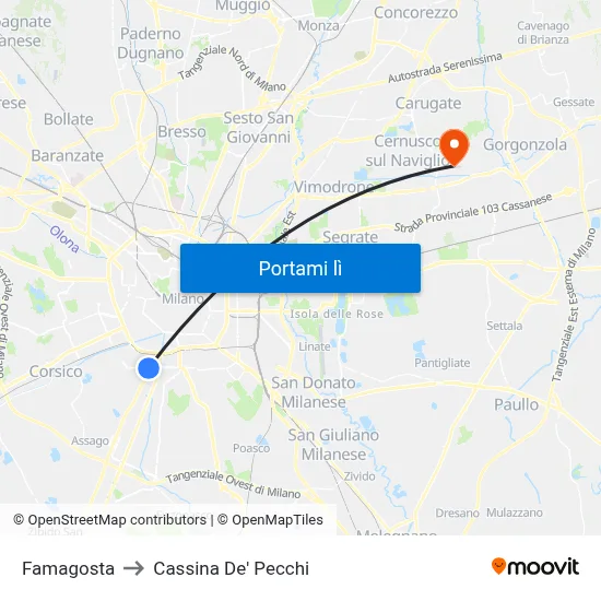 Famagosta to Cassina De' Pecchi map