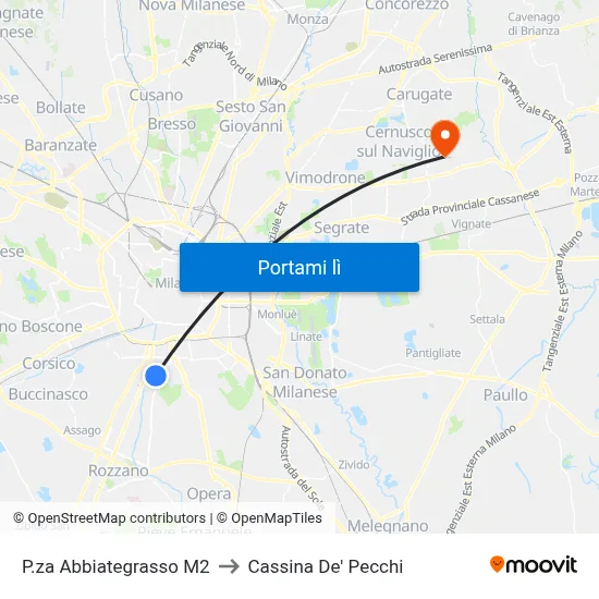 P.za Abbiategrasso M2 to Cassina De' Pecchi map