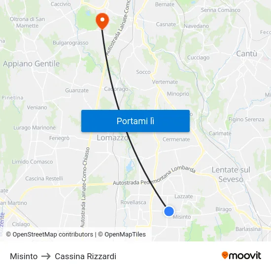 Misinto to Cassina Rizzardi map