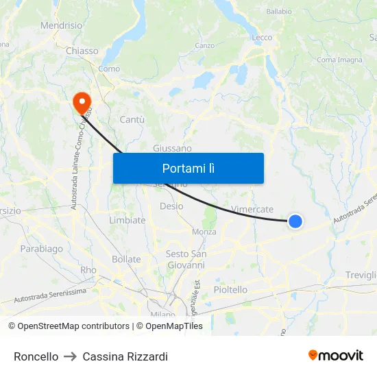 Roncello to Cassina Rizzardi map