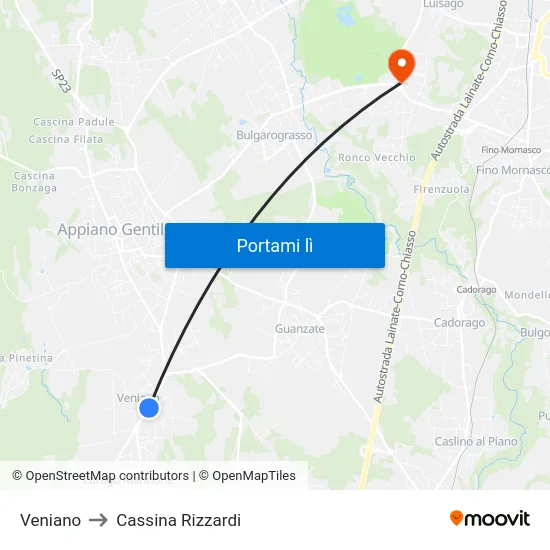Veniano to Cassina Rizzardi map