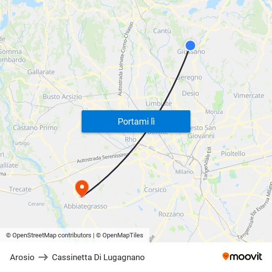 Arosio to Cassinetta Di Lugagnano map