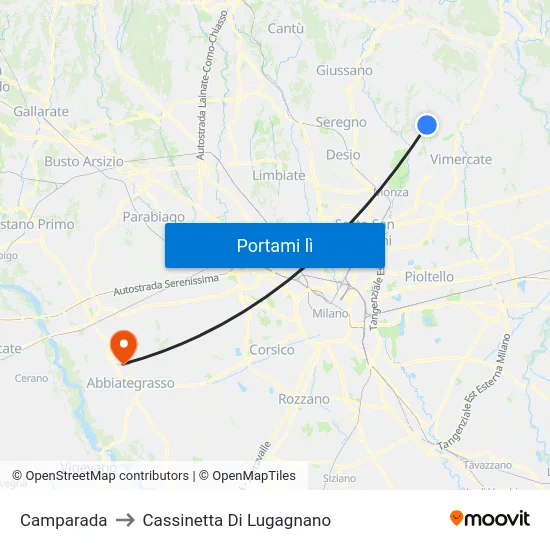 Camparada to Cassinetta Di Lugagnano map