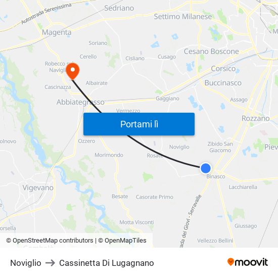 Noviglio to Cassinetta Di Lugagnano map