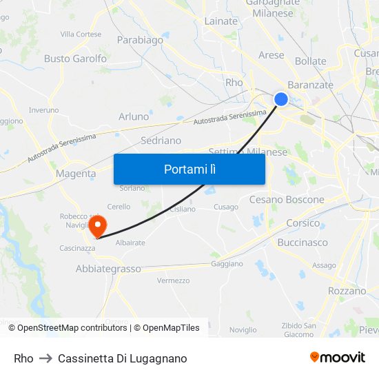 Rho to Cassinetta Di Lugagnano map