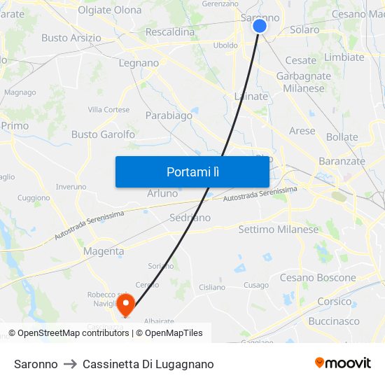 Saronno to Cassinetta Di Lugagnano map