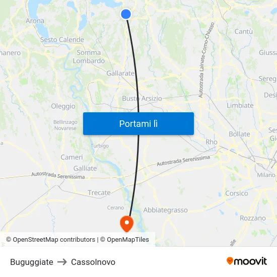 Buguggiate to Cassolnovo map