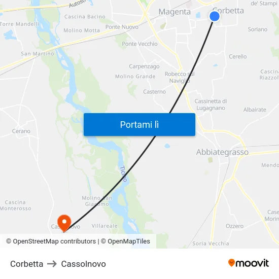 Corbetta to Cassolnovo map