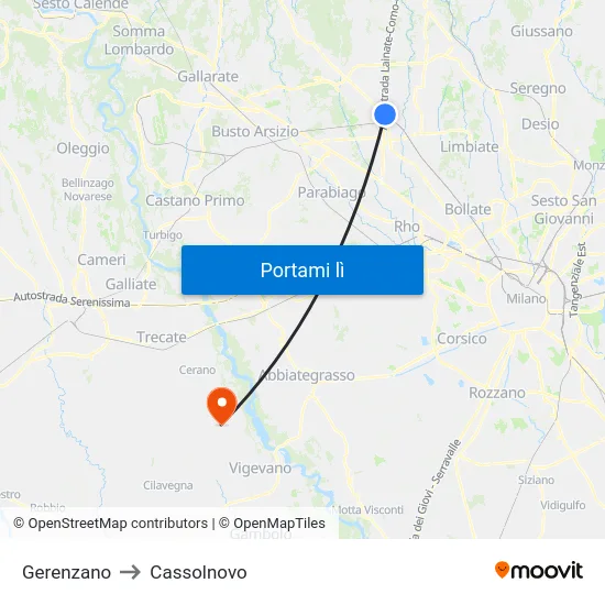 Gerenzano to Cassolnovo map