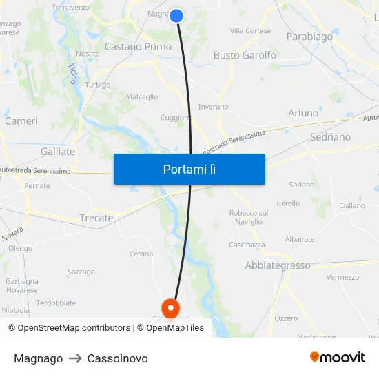 Magnago to Cassolnovo map