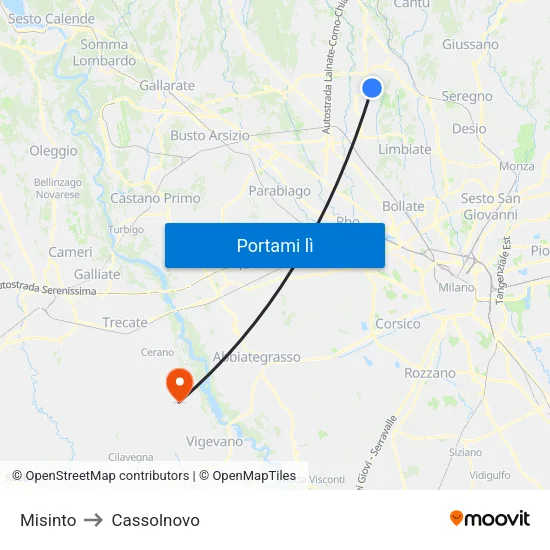 Misinto to Cassolnovo map