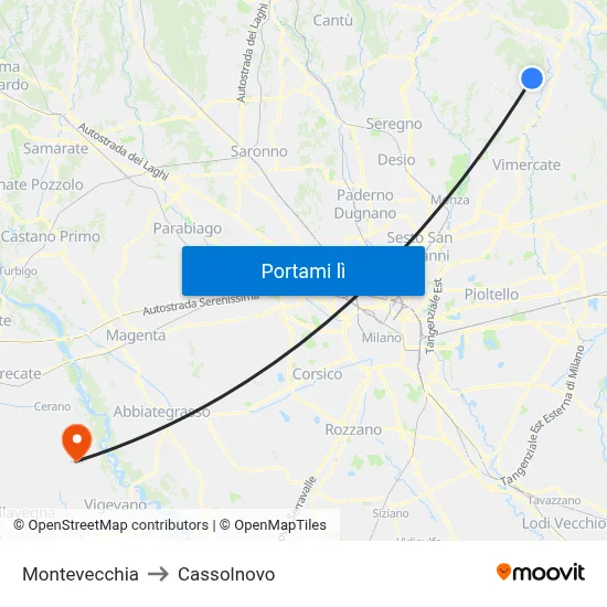 Montevecchia to Cassolnovo map