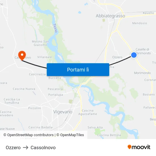 Ozzero to Cassolnovo map