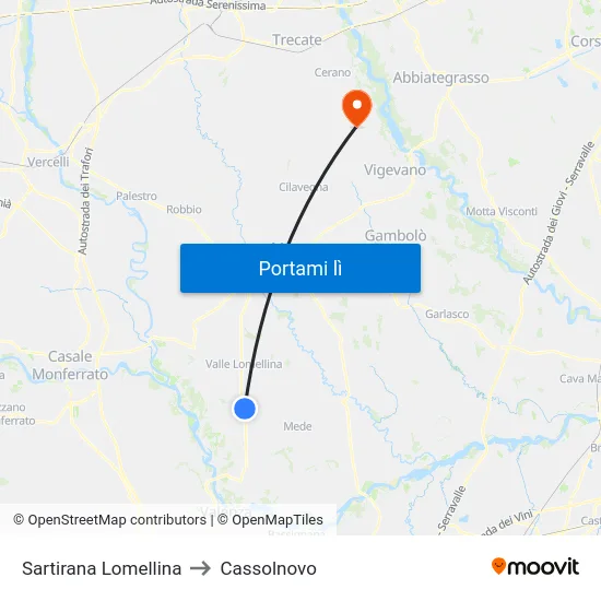 Sartirana Lomellina to Cassolnovo map