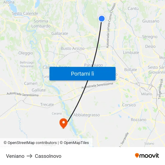 Veniano to Cassolnovo map