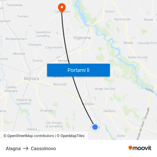Alagna to Cassolnovo map