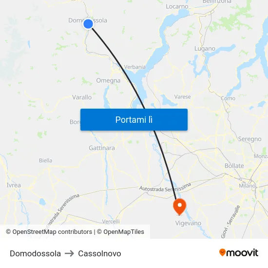 Domodossola to Cassolnovo map