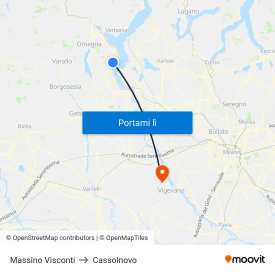 Massino Visconti to Cassolnovo map