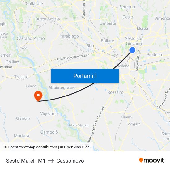 Sesto Marelli M1 to Cassolnovo map