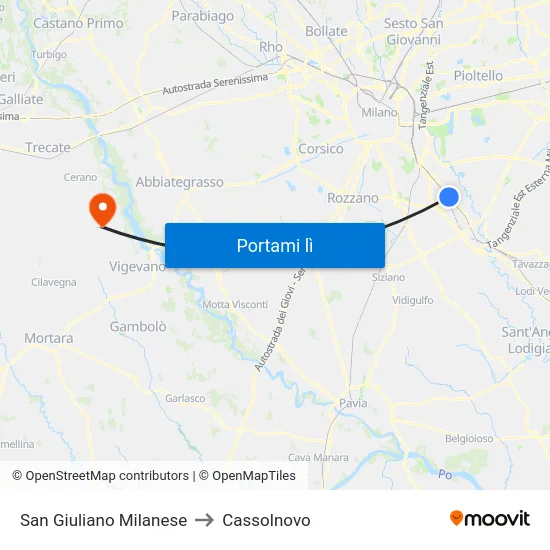 San Giuliano Milanese to Cassolnovo map