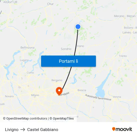 Livigno to Castel Gabbiano map