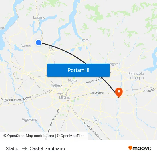 Stabio to Castel Gabbiano map