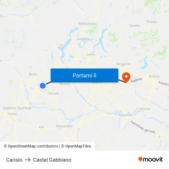 Carisio to Castel Gabbiano map