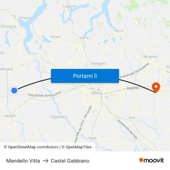 Mandello Vitta to Castel Gabbiano map