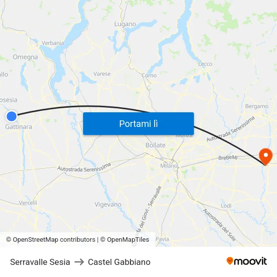 Serravalle Sesia to Castel Gabbiano map