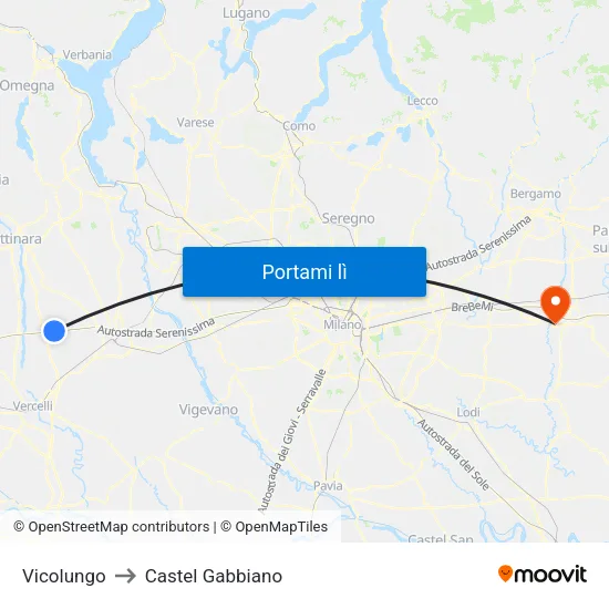 Vicolungo to Castel Gabbiano map