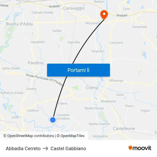 Abbadia Cerreto to Castel Gabbiano map