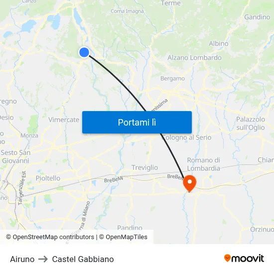 Airuno to Castel Gabbiano map