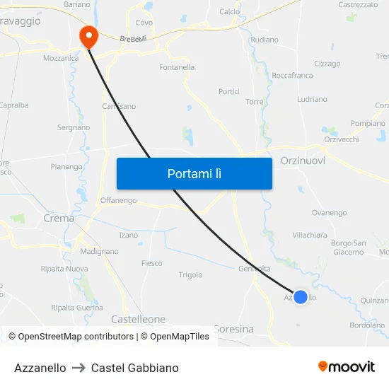Azzanello to Castel Gabbiano map