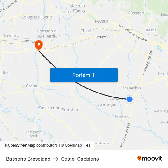 Bassano Bresciano to Castel Gabbiano map