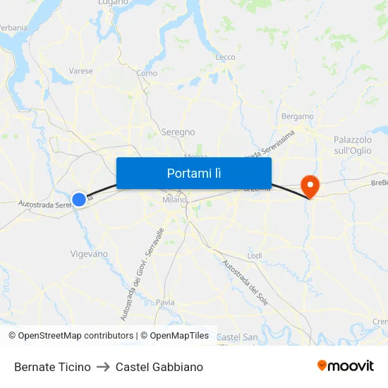 Bernate Ticino to Castel Gabbiano map