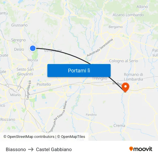 Biassono to Castel Gabbiano map