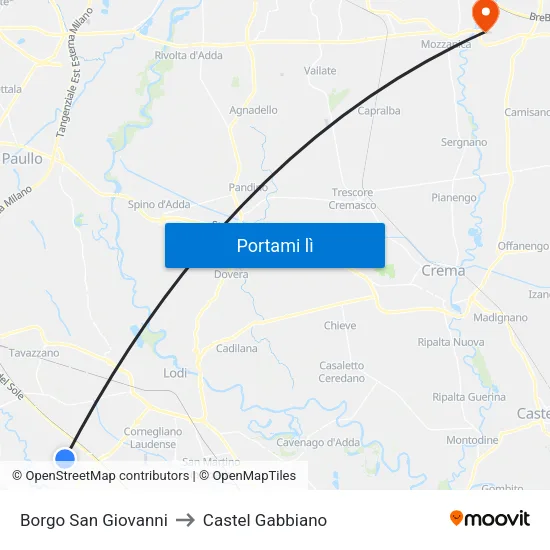 Borgo San Giovanni to Castel Gabbiano map