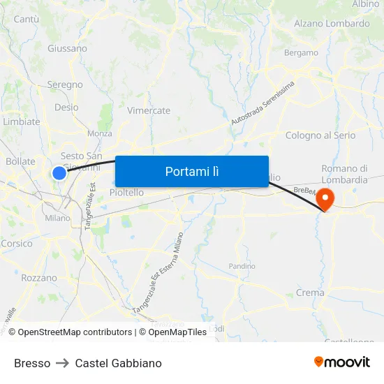 Bresso to Castel Gabbiano map