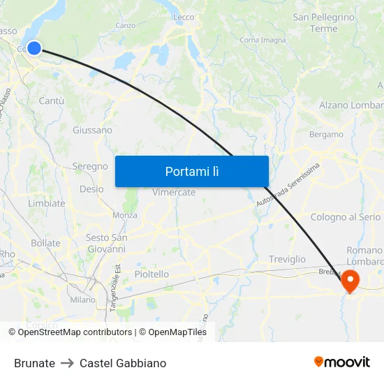 Brunate to Castel Gabbiano map
