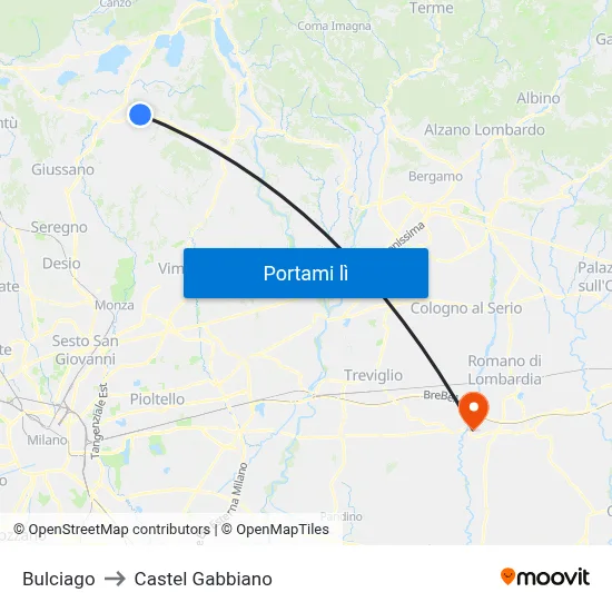 Bulciago to Castel Gabbiano map