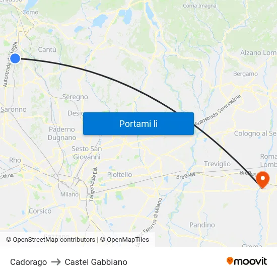 Cadorago to Castel Gabbiano map