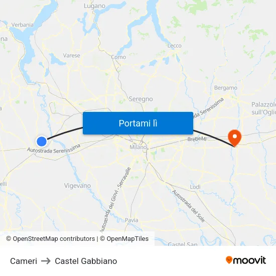 Cameri to Castel Gabbiano map
