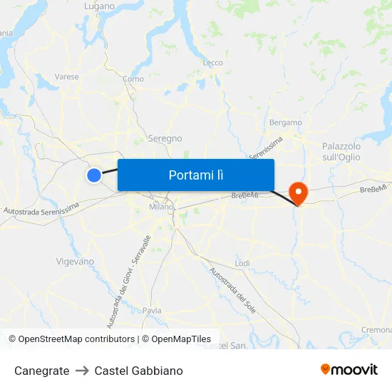 Canegrate to Castel Gabbiano map