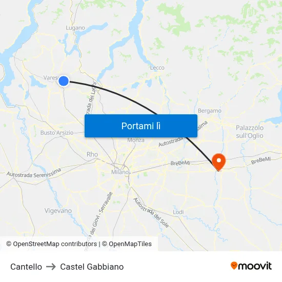 Cantello to Castel Gabbiano map