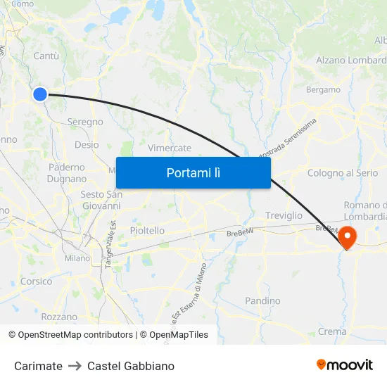 Carimate to Castel Gabbiano map