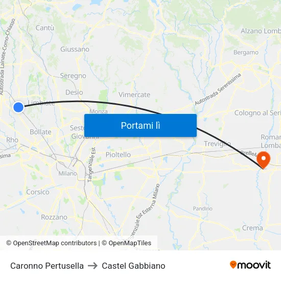 Caronno Pertusella to Castel Gabbiano map