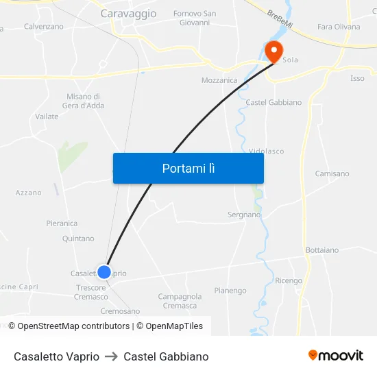 Casaletto Vaprio to Castel Gabbiano map