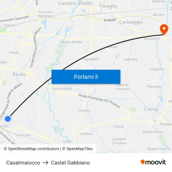Casalmaiocco to Castel Gabbiano map
