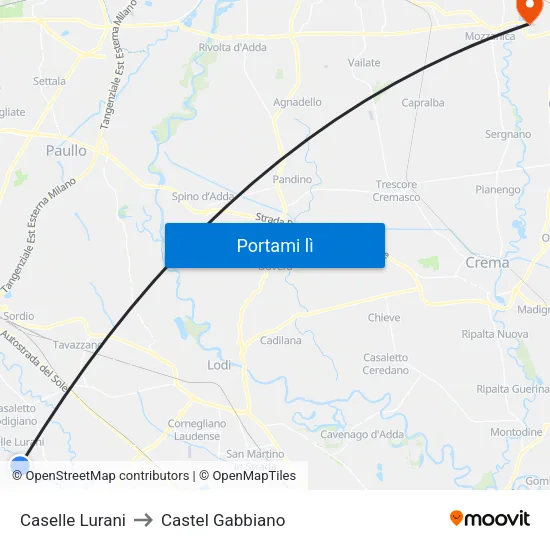 Caselle Lurani to Castel Gabbiano map